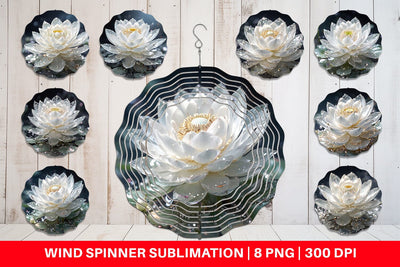 Wind Spinner Flower White Lotus Glitter Sublimation artnoy 