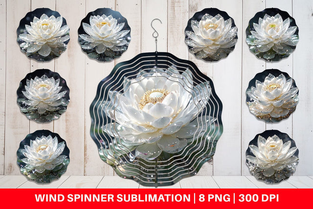Wind Spinner Flower White Lotus Glitter Sublimation artnoy 