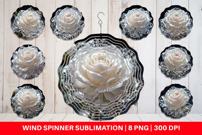 Wind Spinner Flower White Rose Glitter Sublimation artnoy 