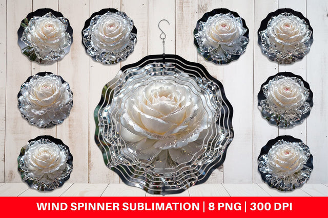 Wind Spinner Flower White Rose Glitter Sublimation artnoy 