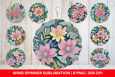 Wind Spinner Flowers and Leaves Pattern Sublimation artnoy 