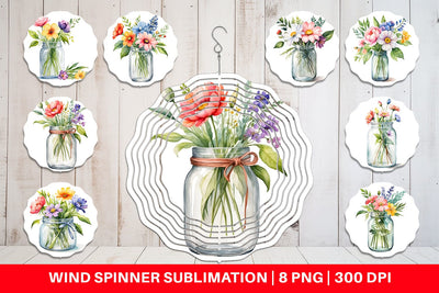 Wind Spinner Flowers With Glass Jar Sublimation artnoy 