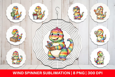 Wind Spinner Forest Scout Dino Watercolor Sublimation artnoy 