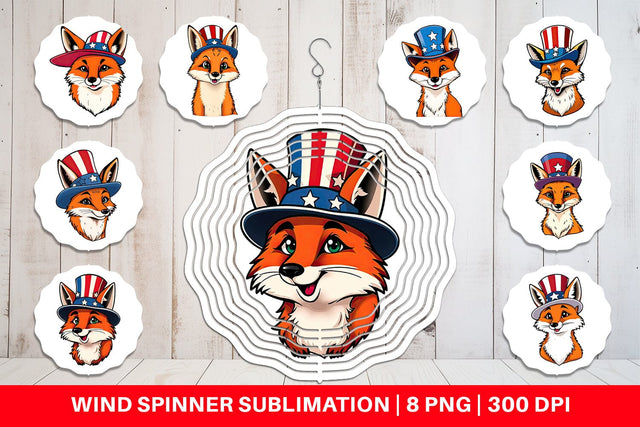 Wind Spinner Fox Patriotic Sublimation artnoy 