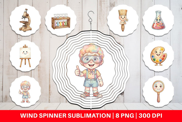Wind Spinner Funky Art Science Mascot Watercolor Sublimation artnoy 