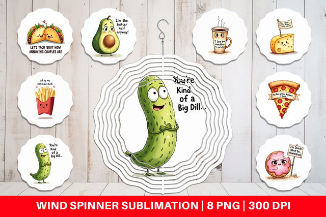 Wind Spinner Funny Food Puns Valentine Sarcastic Love Bites Watercolor Sublimation artnoy 