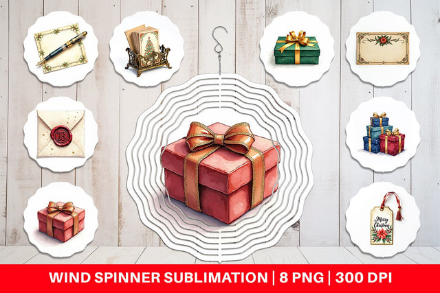 Wind Spinner Gilded Age Christmas Mail & Parcel Watercolor Art Sublimation artnoy 