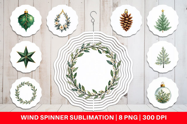 Wind Spinner Gilded Botanical Watercolor Christmas Sublimation artnoy 
