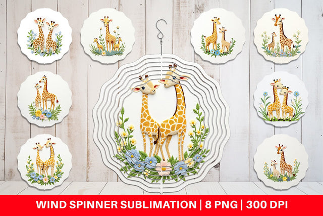 Wind Spinner Giraffe Embroidery Sublimation artnoy 