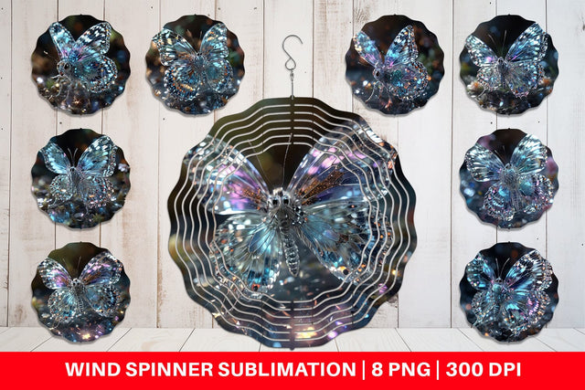 Wind Spinner Glass Butterfly Glitter Sublimation artnoy 