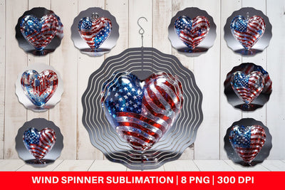 Wind Spinner Glass Heart Patriotic Sublimation artnoy 