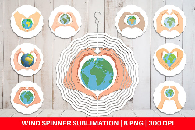 Wind Spinner Globe in a Heart Hands Sublimation artnoy 