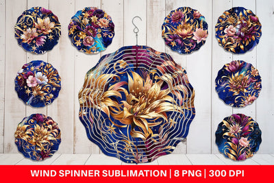 Wind Spinner Golden Floral Pattern Sublimation artnoy 