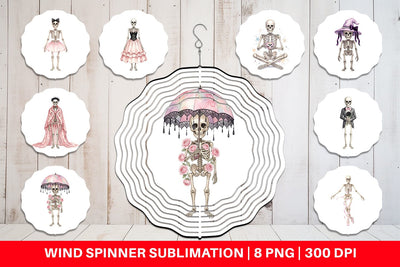 Wind Spinner Graceful Coquette Skeleton Watercolor Sublimation artnoy 