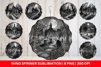 Wind Spinner Graveyard Halloween Sublimation artnoy 
