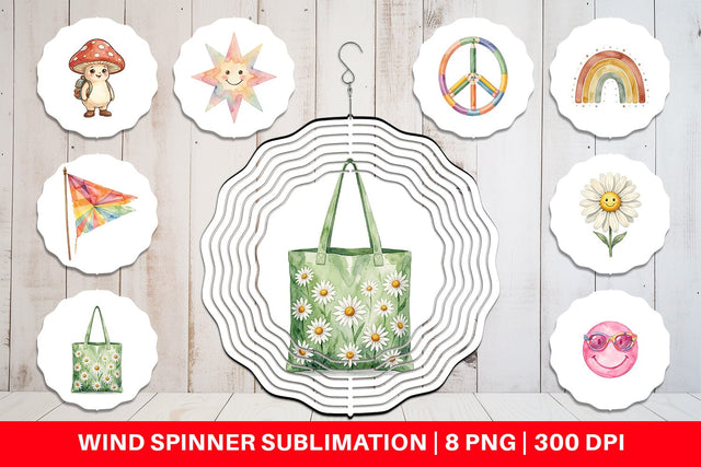 Wind Spinner Groovy 70s School Nostalgia Watercolor Sublimation artnoy 
