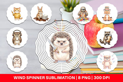 Wind Spinner Groovy 70s Teacher Animal Watercolor Sublimation artnoy 