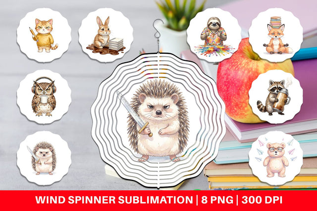 Wind Spinner Groovy 70s Teacher Animal Watercolor Sublimation artnoy 