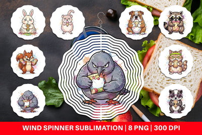 Wind Spinner Grumpy Anti Diet Animal Watercolor Sublimation artnoy 