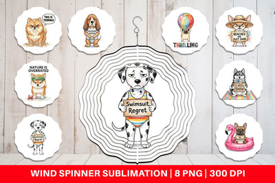Wind Spinner Grumpy Beach Dog Sarcastic Watercolor Sublimation artnoy 