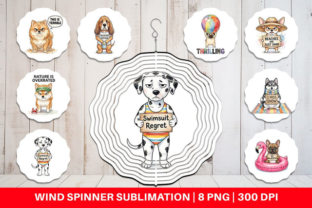 Wind Spinner Grumpy Beach Dog Sarcastic Watercolor Sublimation artnoy 