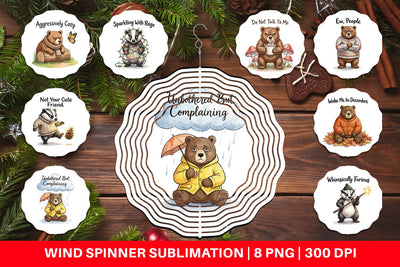 Wind Spinner Grumpy Bear Badger Hygge Watercolor Sublimation artnoy 
