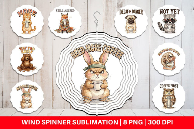 Wind Spinner Grumpy Caffeine Crash Vintage Watercolor Sublimation artnoy 