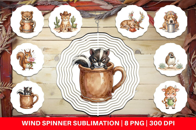 Wind Spinner Grumpy Desert Coffee Animal Watercolor Sublimation artnoy 