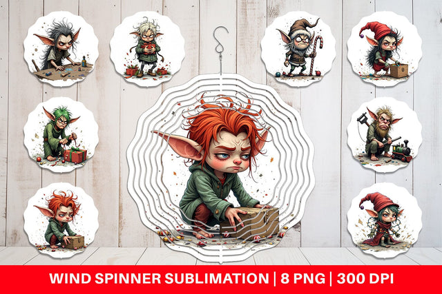 Wind Spinner Grumpy Elf Workshop Sublimation artnoy 