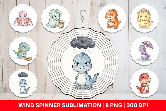 Wind Spinner Grumpy Morning Dinosaur Coffee Sublimation artnoy 