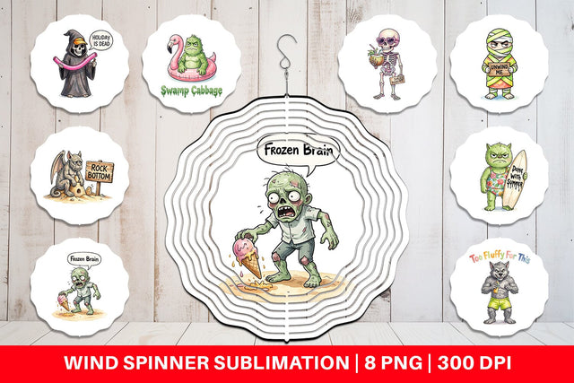 Wind Spinner Grumpy Summerween Monster Watercolor Sublimation artnoy 