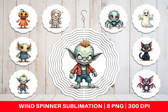 Wind Spinner Halloween Characters Watercolor Sublimation artnoy 