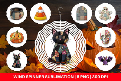 Wind Spinner Halloween Patchwork Folk Art Sublimation artnoy 