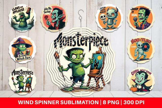 Wind Spinner Halloween Retro Monster Sublimation artnoy 