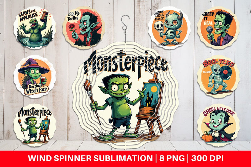 Wind Spinner Halloween Retro Monster Sublimation artnoy 