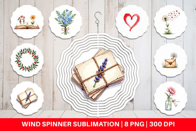 Wind Spinner Handmade Valentine Blooms & Notes Watercolor Sublimation artnoy 