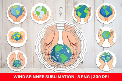 Wind Spinner Hands Holding Earth Sublimation artnoy 