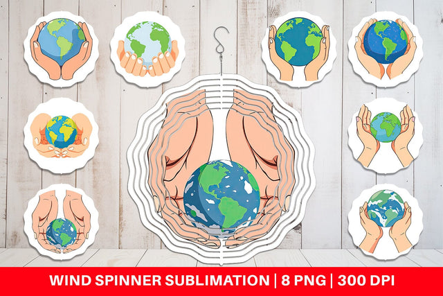 Wind Spinner Hands Holding Earth Sublimation artnoy 