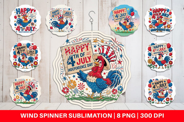 Wind Spinner Happy 4th of July Rooster Sublimation artnoy 