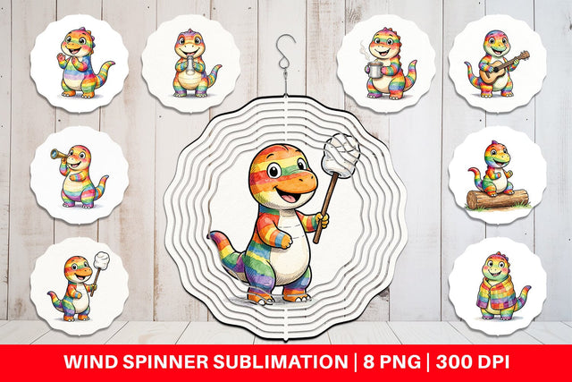 Wind Spinner Happy Campfire Dino Watercolor Sublimation artnoy 