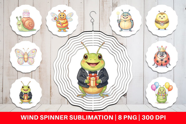 Wind Spinner Happy Round Garden Birthday Watercolor Sublimation artnoy 