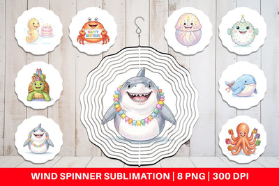 Wind Spinner Happy Round Ocean Birthday Watercolor Sublimation artnoy 