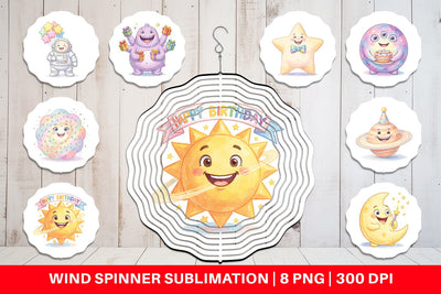 Wind Spinner Happy Round Space Birthday Watercolor Sublimation artnoy 