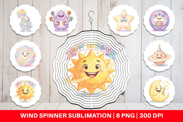 Wind Spinner Happy Round Space Birthday Watercolor Sublimation artnoy 