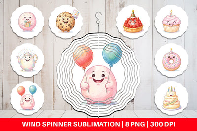 Wind Spinner Happy Round Sweet Treats Watercolor Sublimation artnoy 