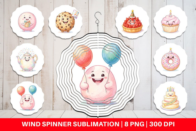 Wind Spinner Happy Round Sweet Treats Watercolor Sublimation artnoy 