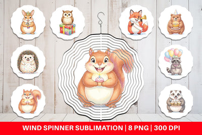 Wind Spinner Happy Round Woodland Birthday Watercolor Sublimation artnoy 