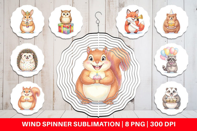 Wind Spinner Happy Round Woodland Birthday Watercolor Sublimation artnoy 
