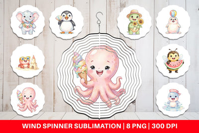 Wind Spinner Happy Summer Animals Watercolor Sublimation artnoy 