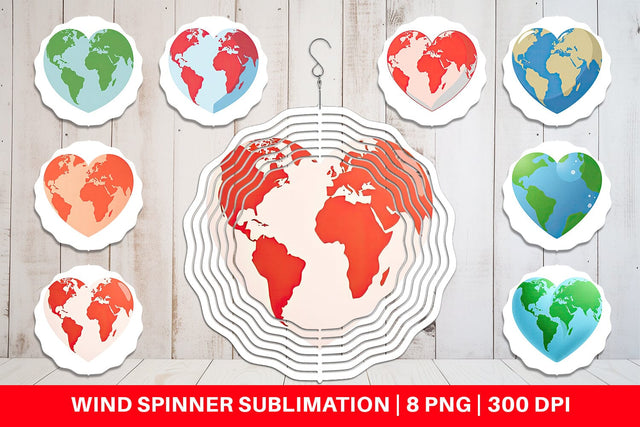 Wind Spinner Heart-Shaped Earth Sublimation artnoy 